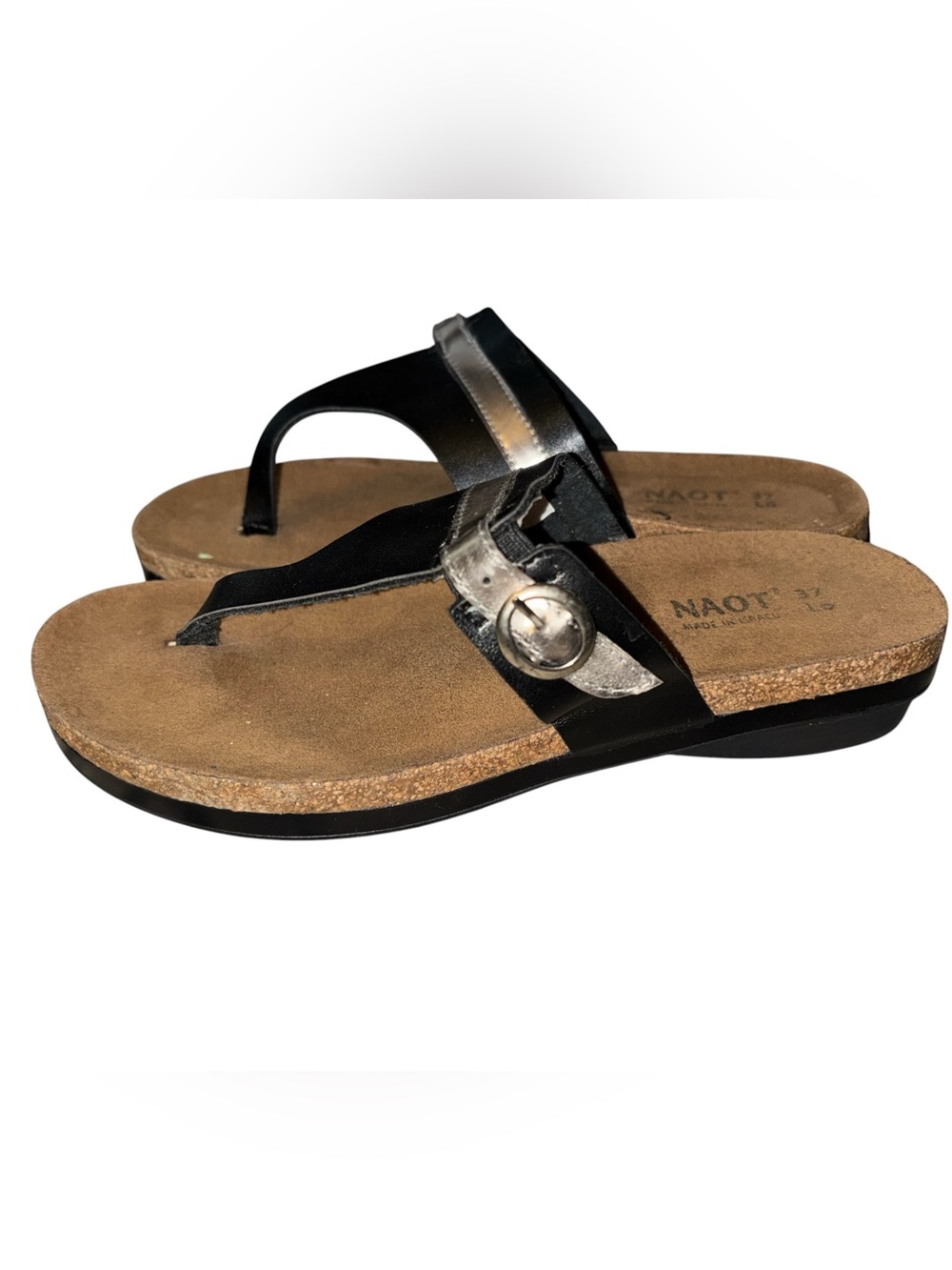Naot black leather black and silver sandals
